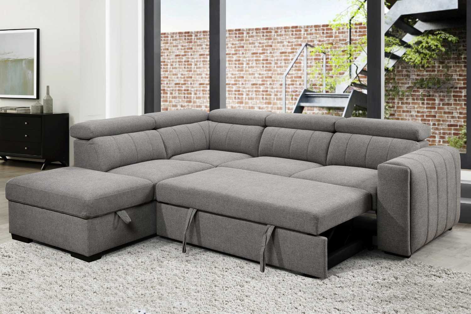 Nello Grey Fabric Sectional Sofa Bed