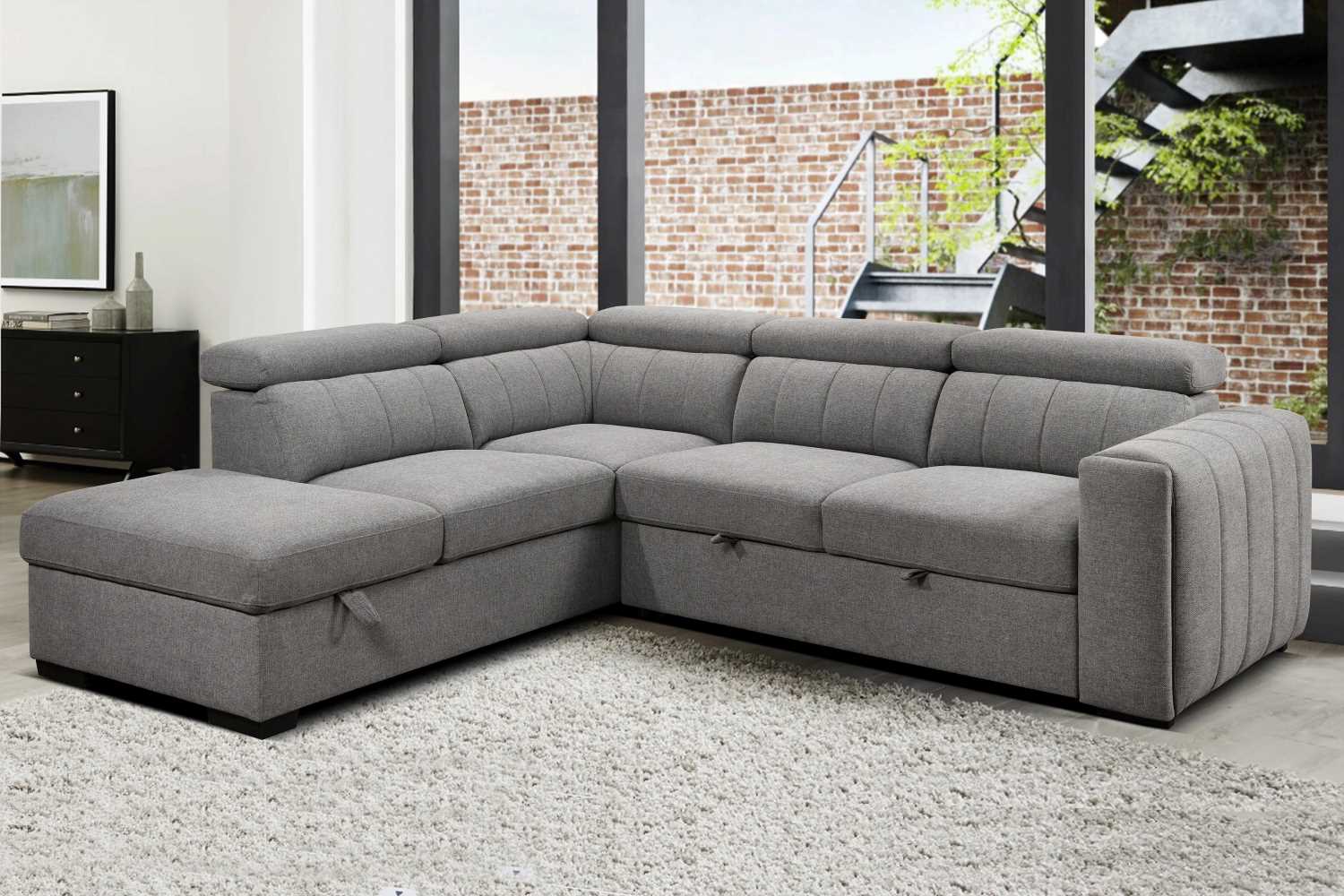 Nello Grey Fabric Sectional Sofa Bed