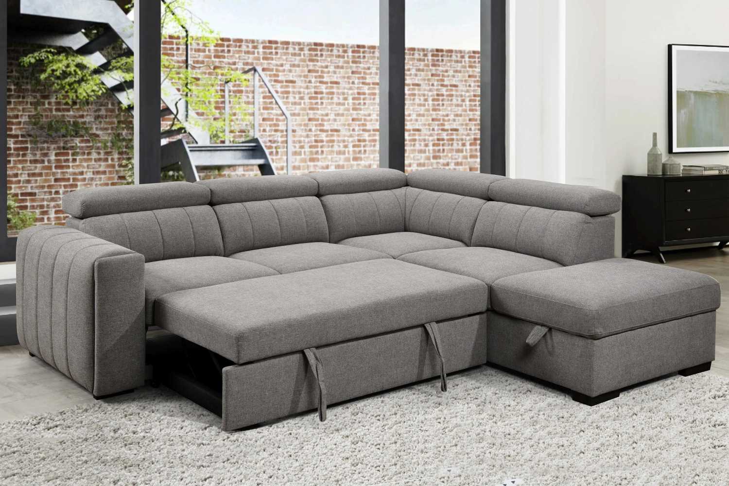 Nello Grey Fabric Sectional Sofa Bed