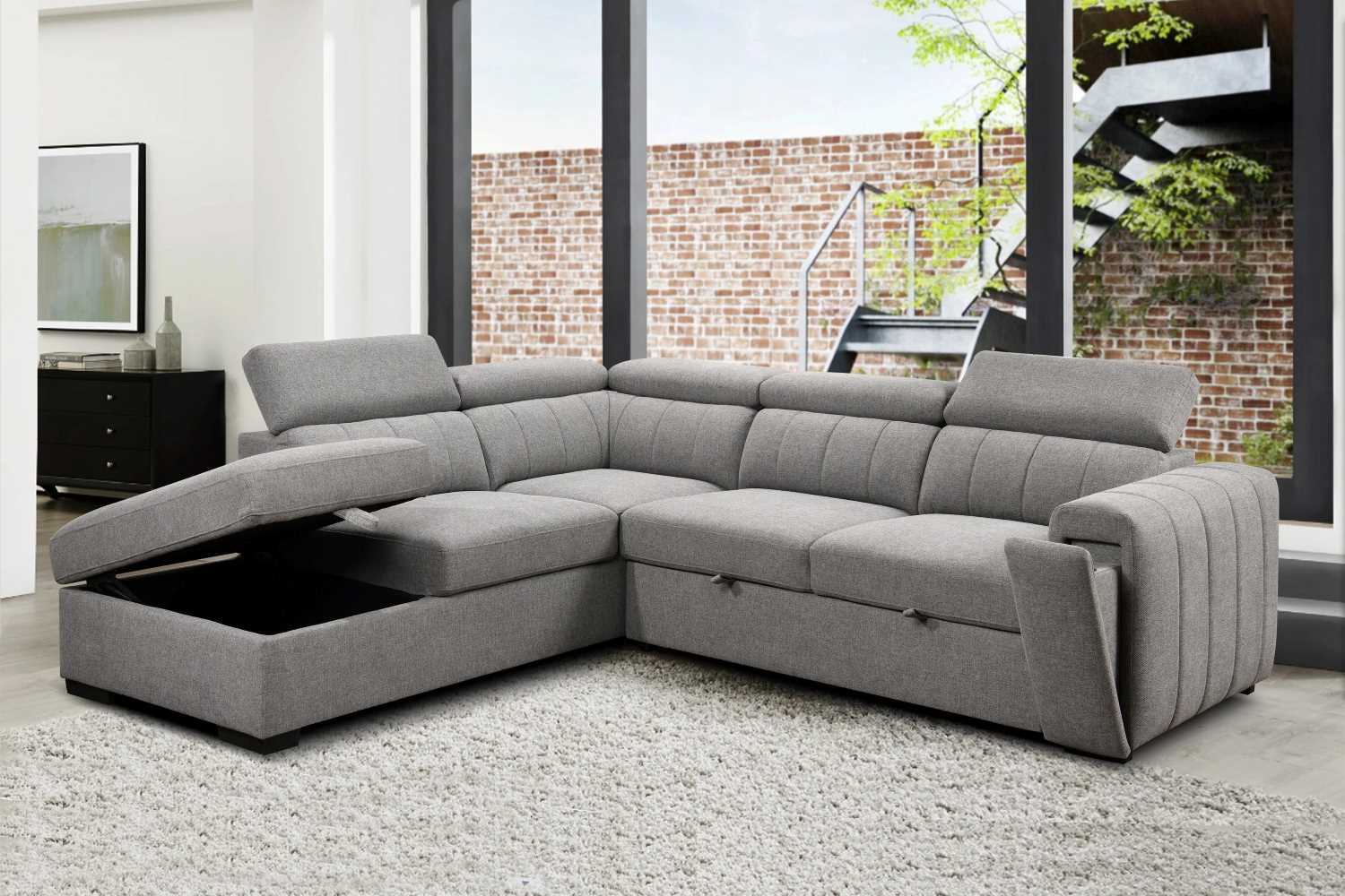 Nello Grey Fabric Sectional Sofa Bed