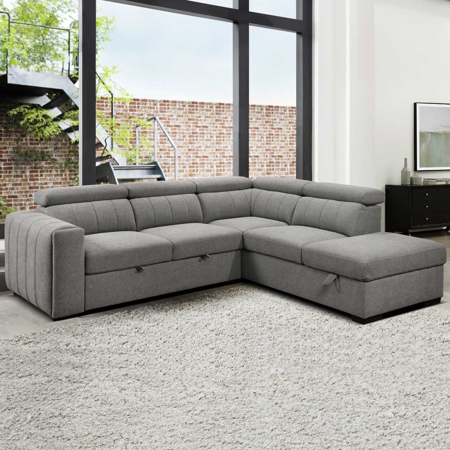 Nello Grey Fabric Sectional Sofa Bed