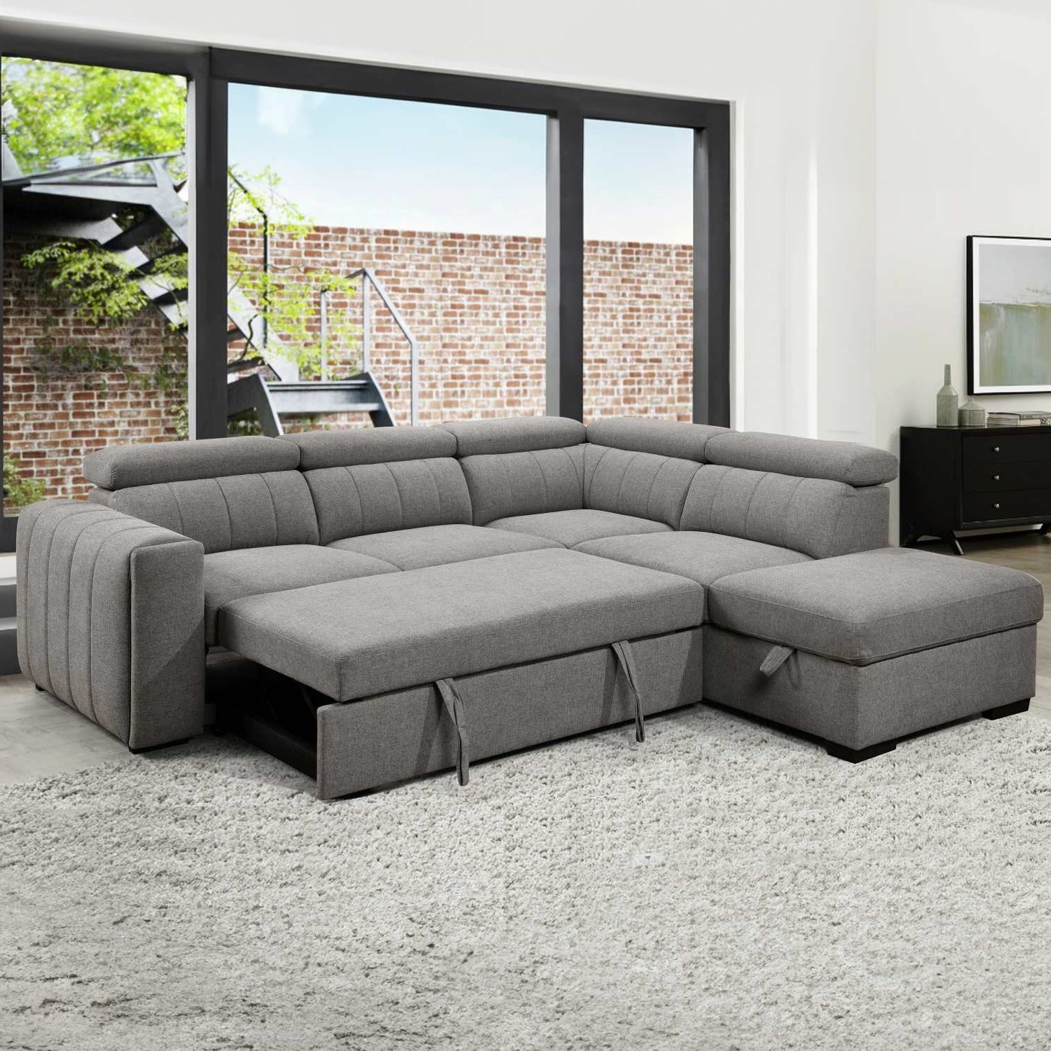 Nello Grey Fabric Sectional Sofa Bed