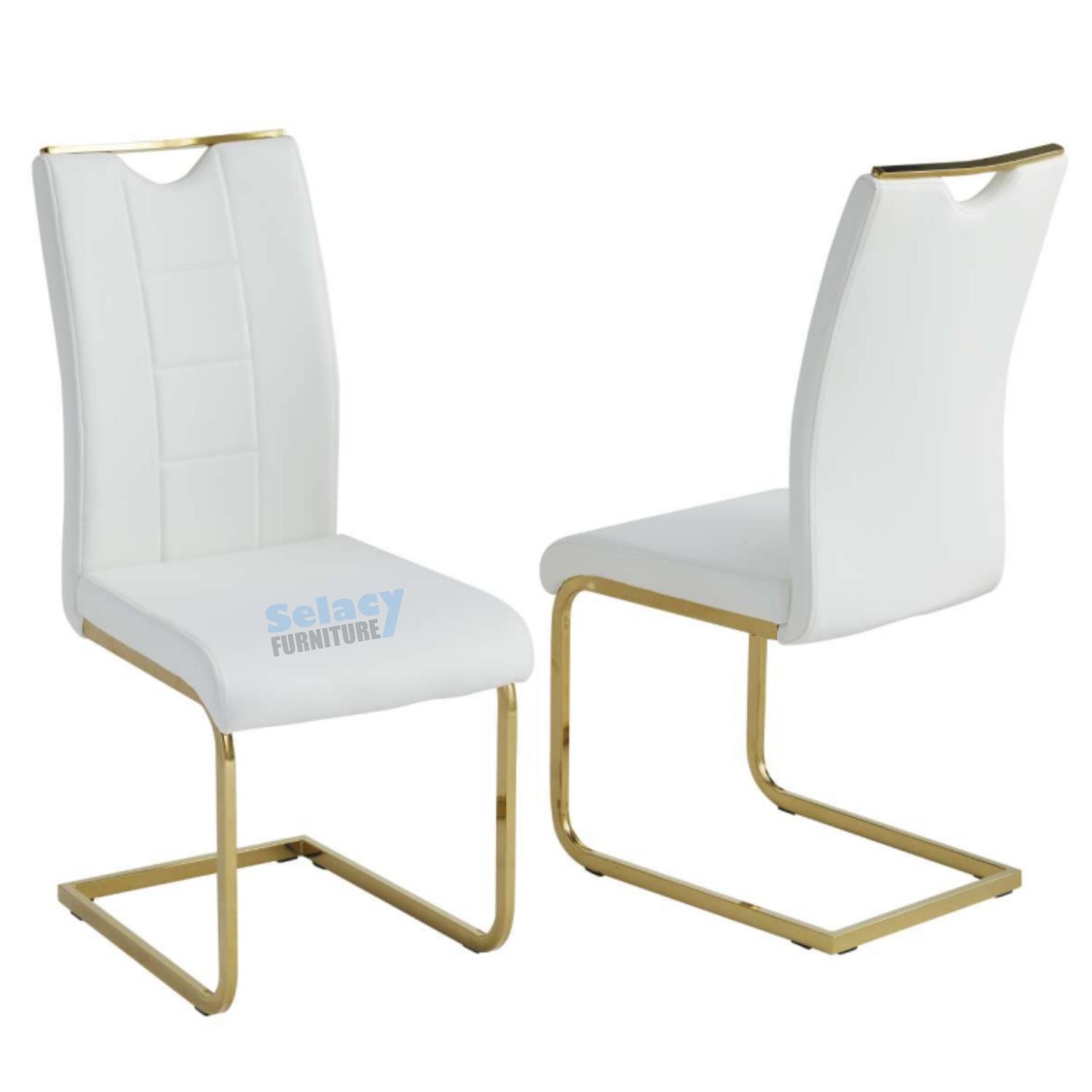 Norman White & Gold Extendable Ceramic 7PC Dining Set with White PU Chairs