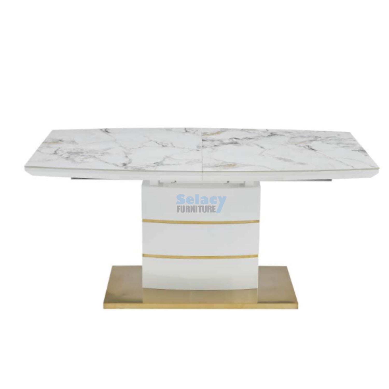 Norman White & Gold Extendable Ceramic 7PC Dining Set with White PU Chairs