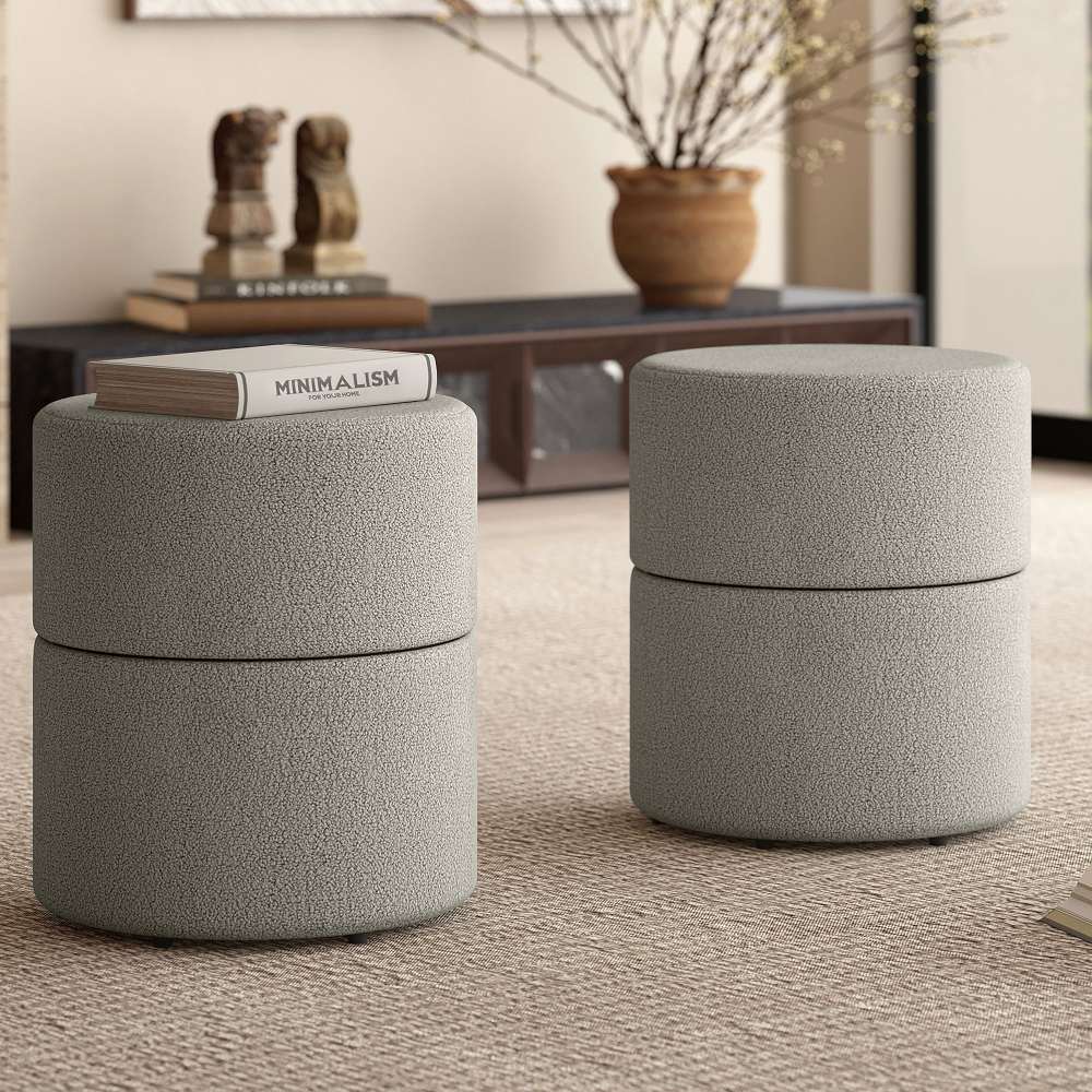Novar Round Swivel Ottoman in Warm Grey Boucle 402-670WGY