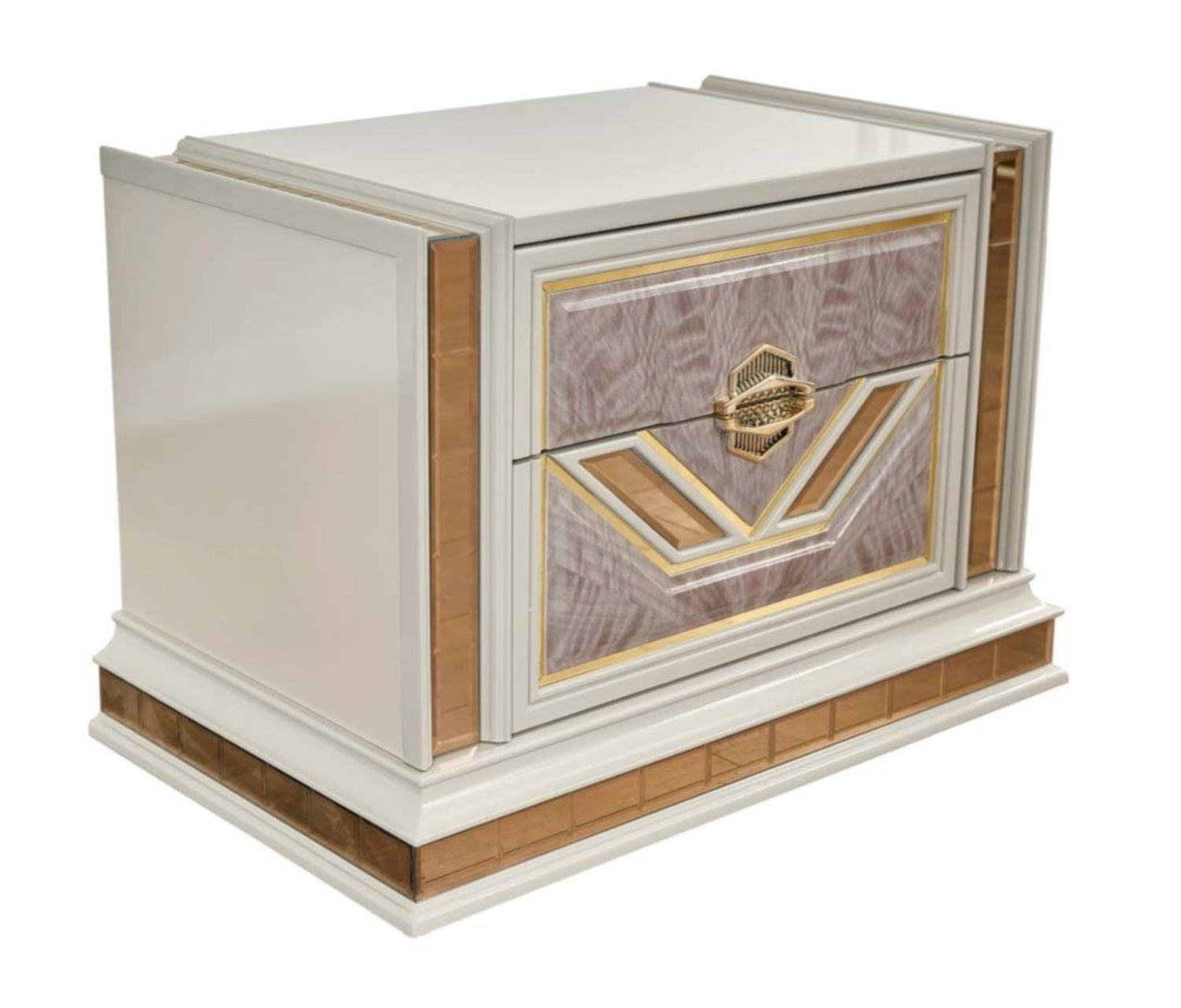 O'mari Beige Modern Bedroom Set with Gold Accent 1881