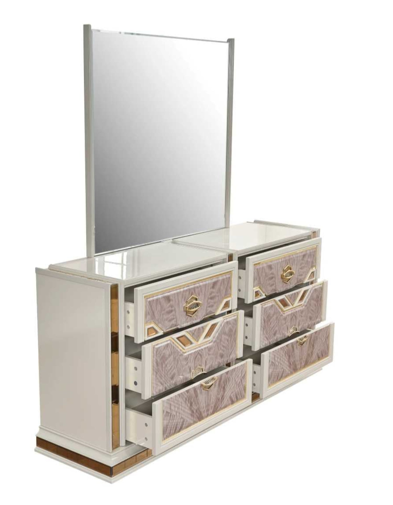 O'mari Beige Modern Bedroom Set with Gold Accent 1881