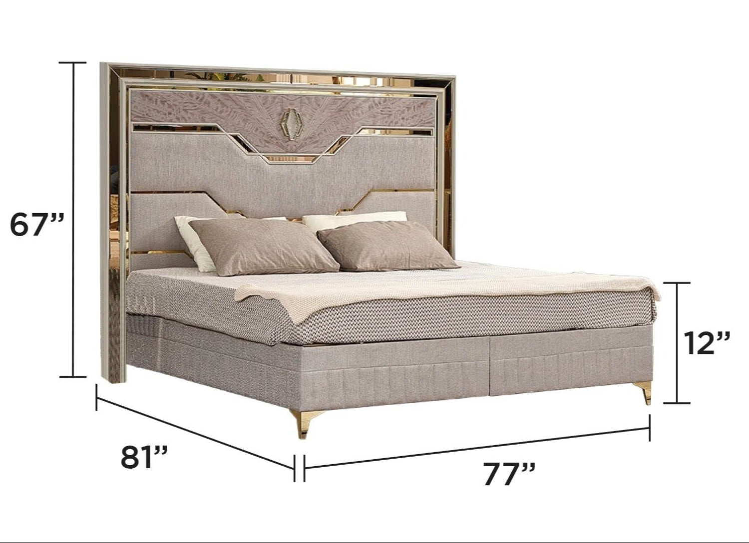 O'mari Beige Modern Bed with Gold Accent 1881