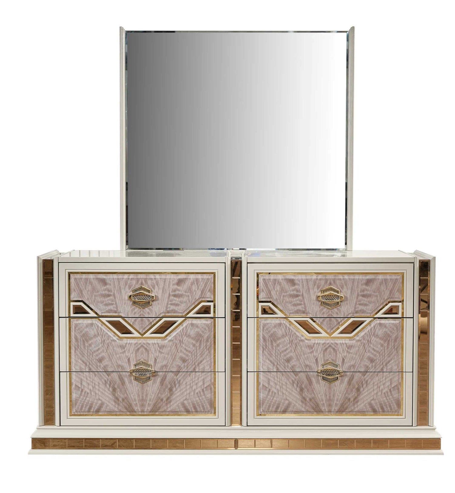 O'mari Beige Modern Bedroom Set with Gold Accent 1881