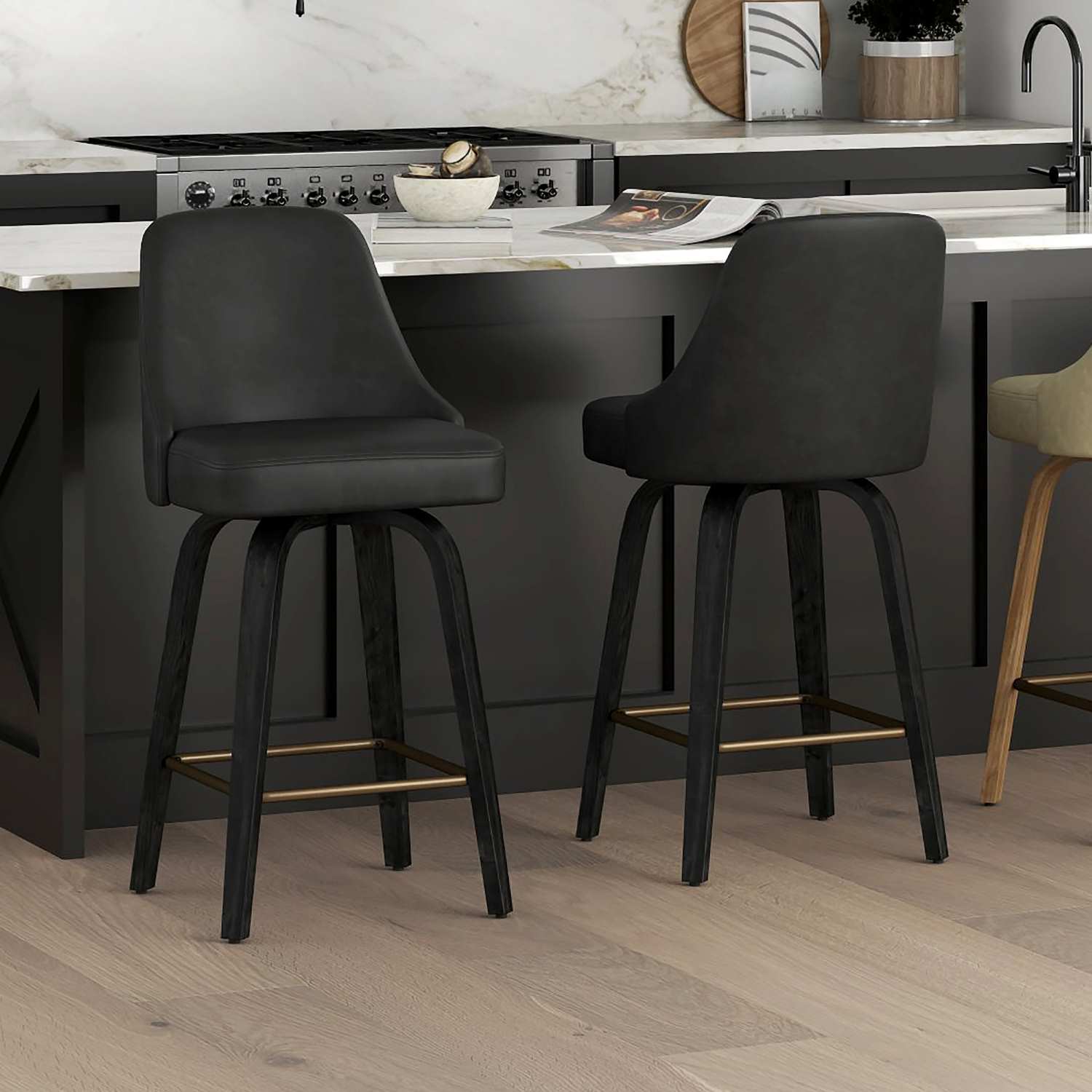 Oakley 26" Charcoal Swivel Counter Stool Set of 2 203-887CH