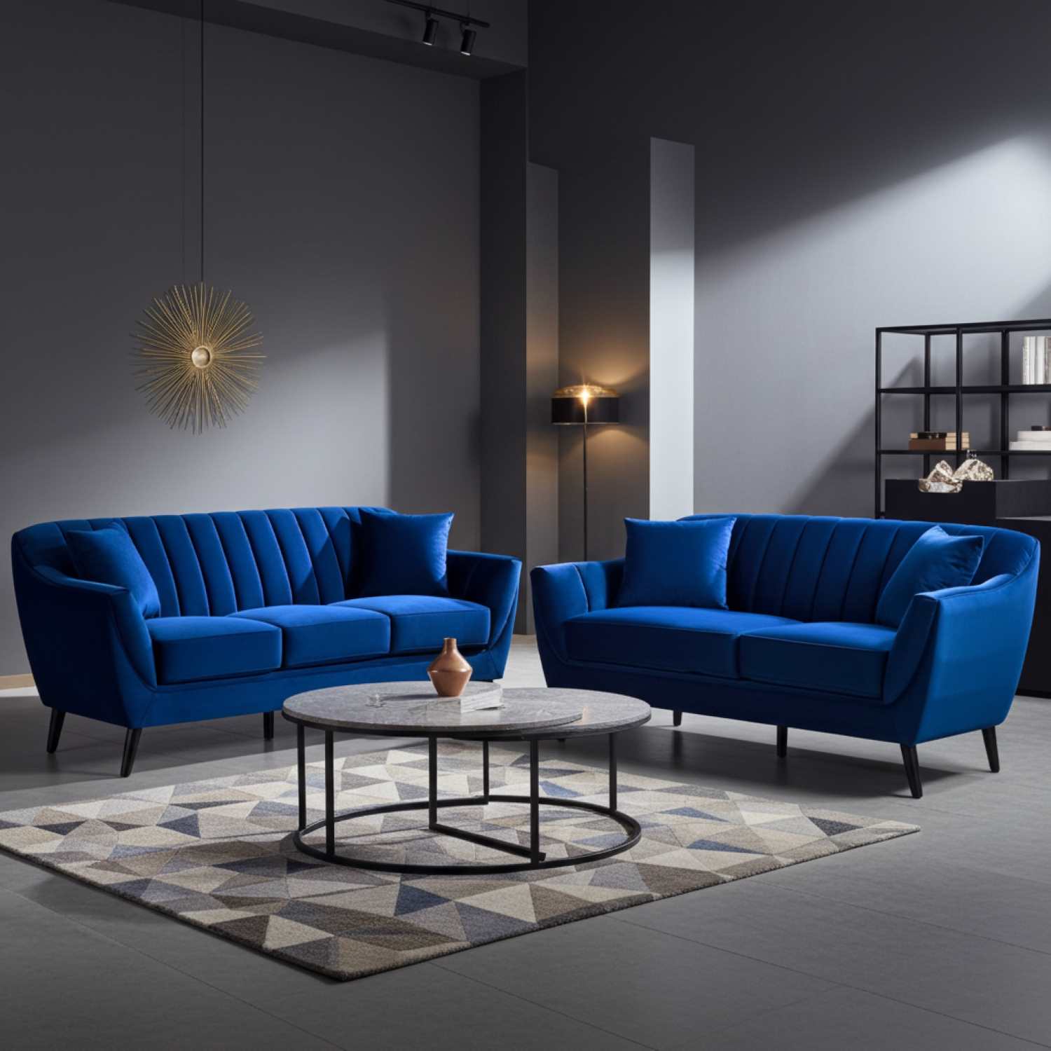 Odette Blue Velvet Sofa Set with Black Legs 99880
