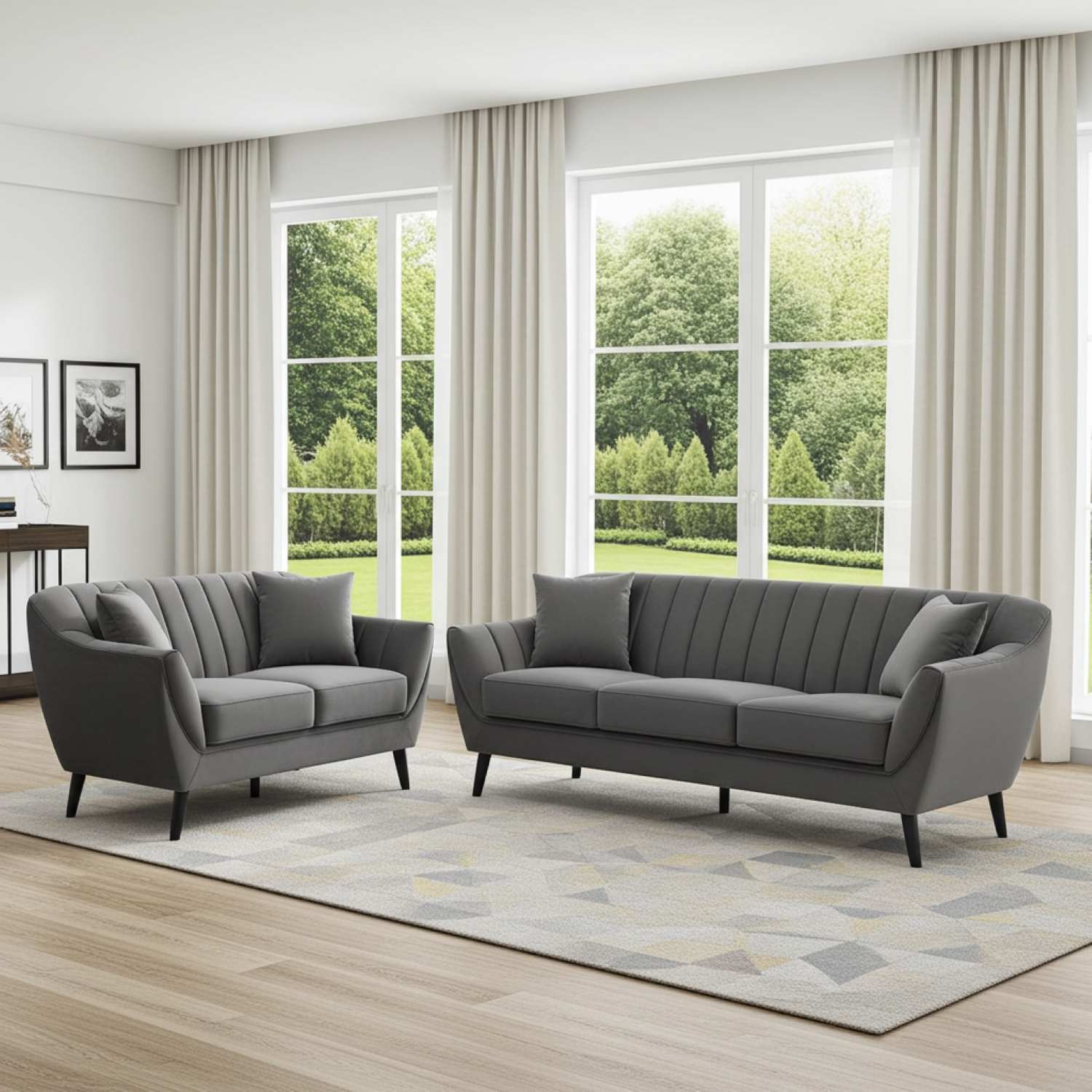 Odette Grey Velvet Sofa Set with Black Legs 99880