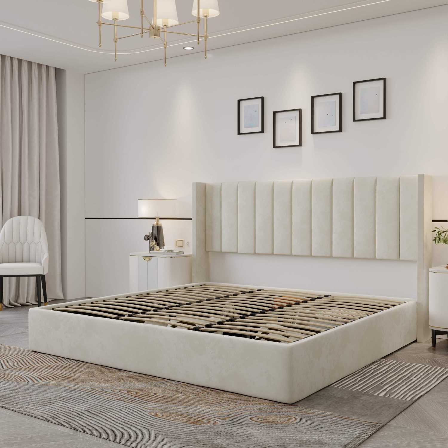 Oliver Hydraulic Lift Platform Storage Bed Ivory