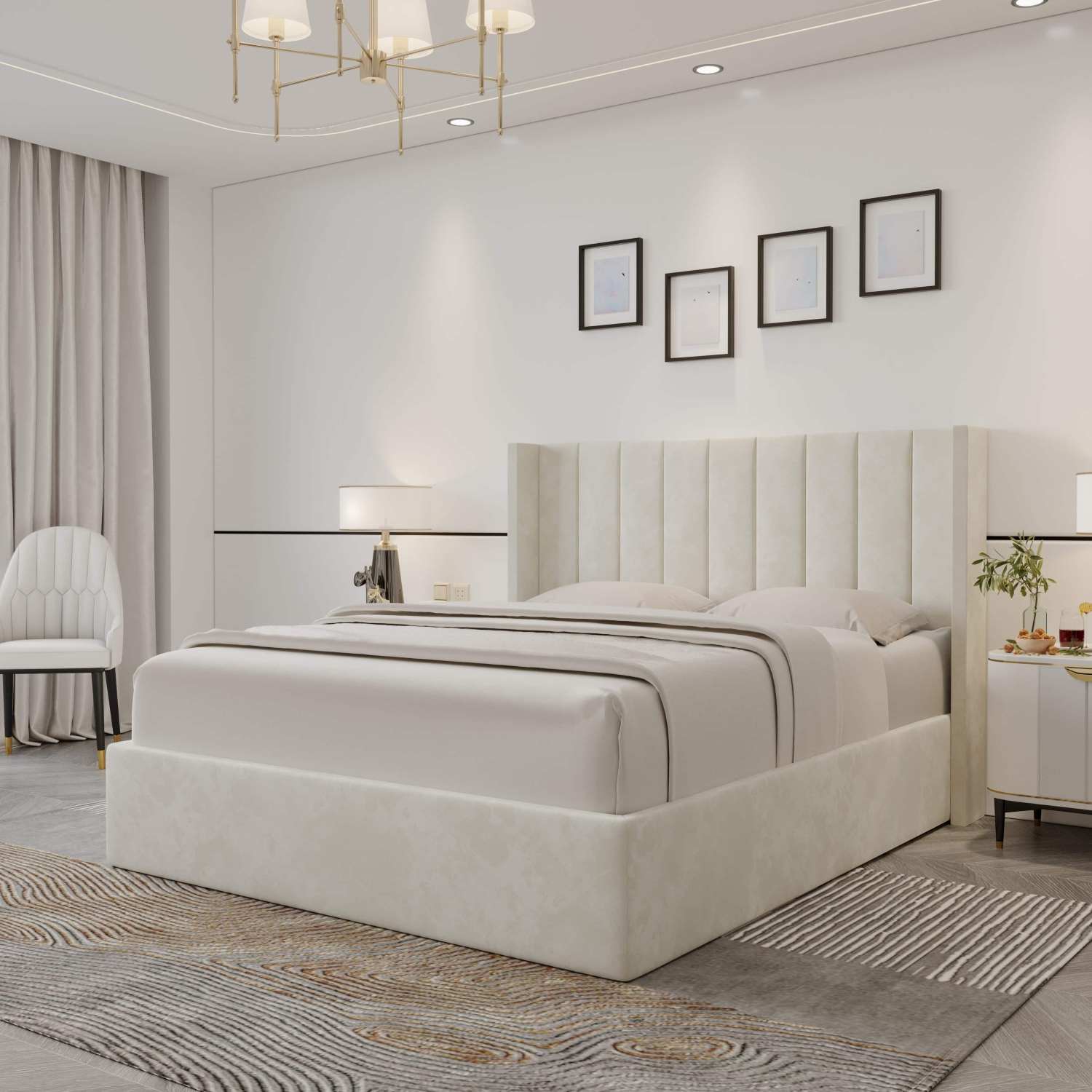 Oliver Hydraulic Lift Platform Storage Bed Ivory