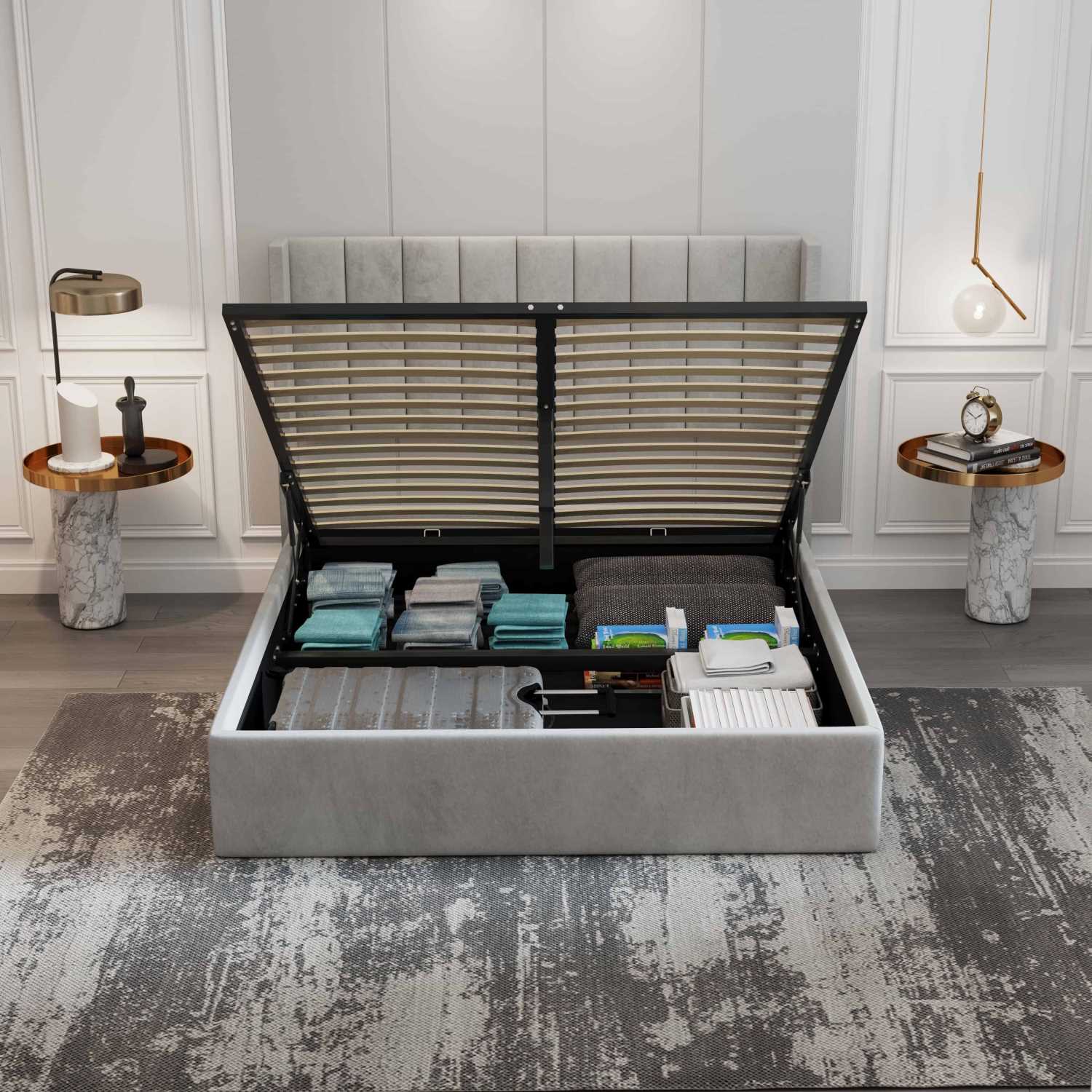 Oliver Hydraulic Lift Platform Storage Bed Light Grey