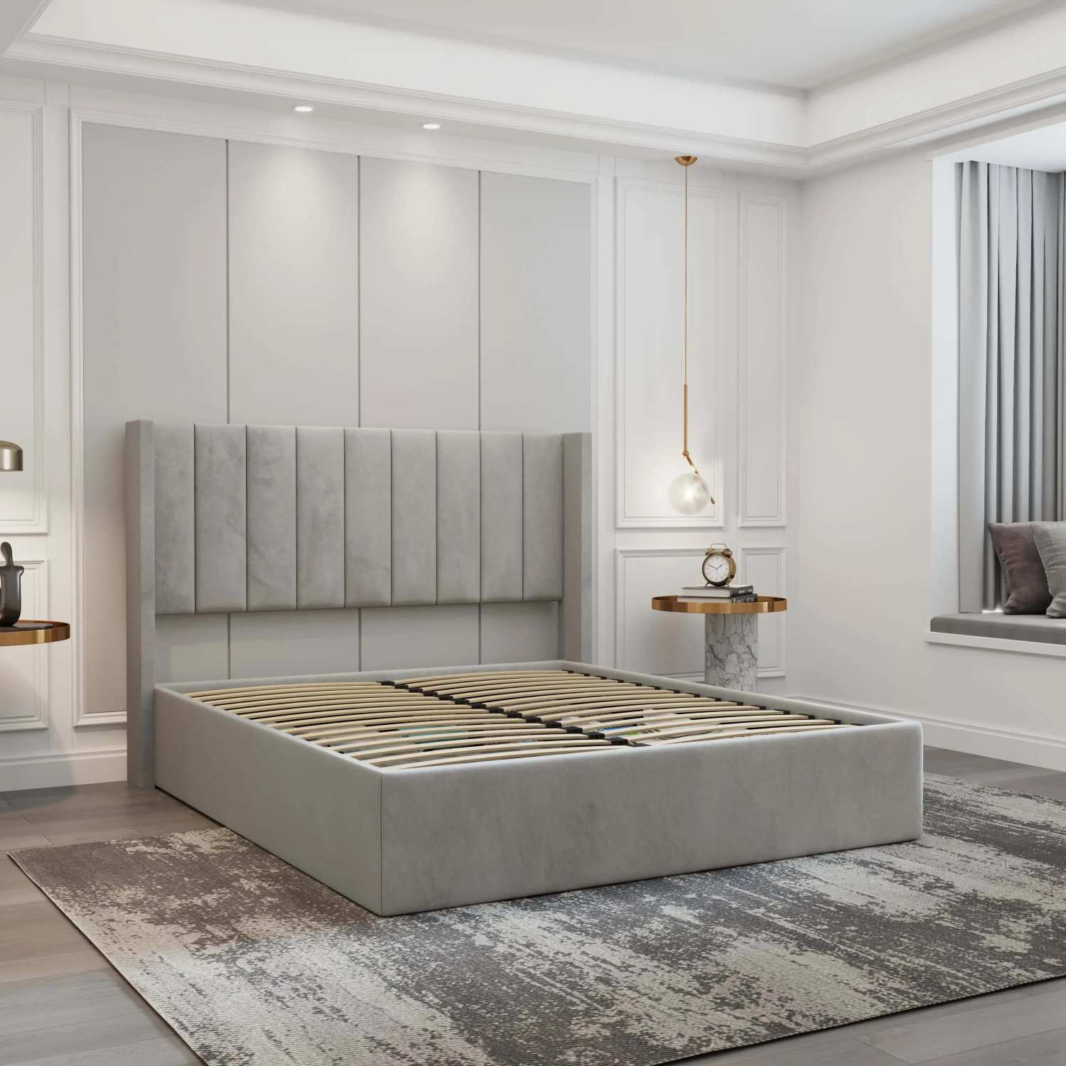 Oliver Hydraulic Lift Platform Storage Bed Light Grey