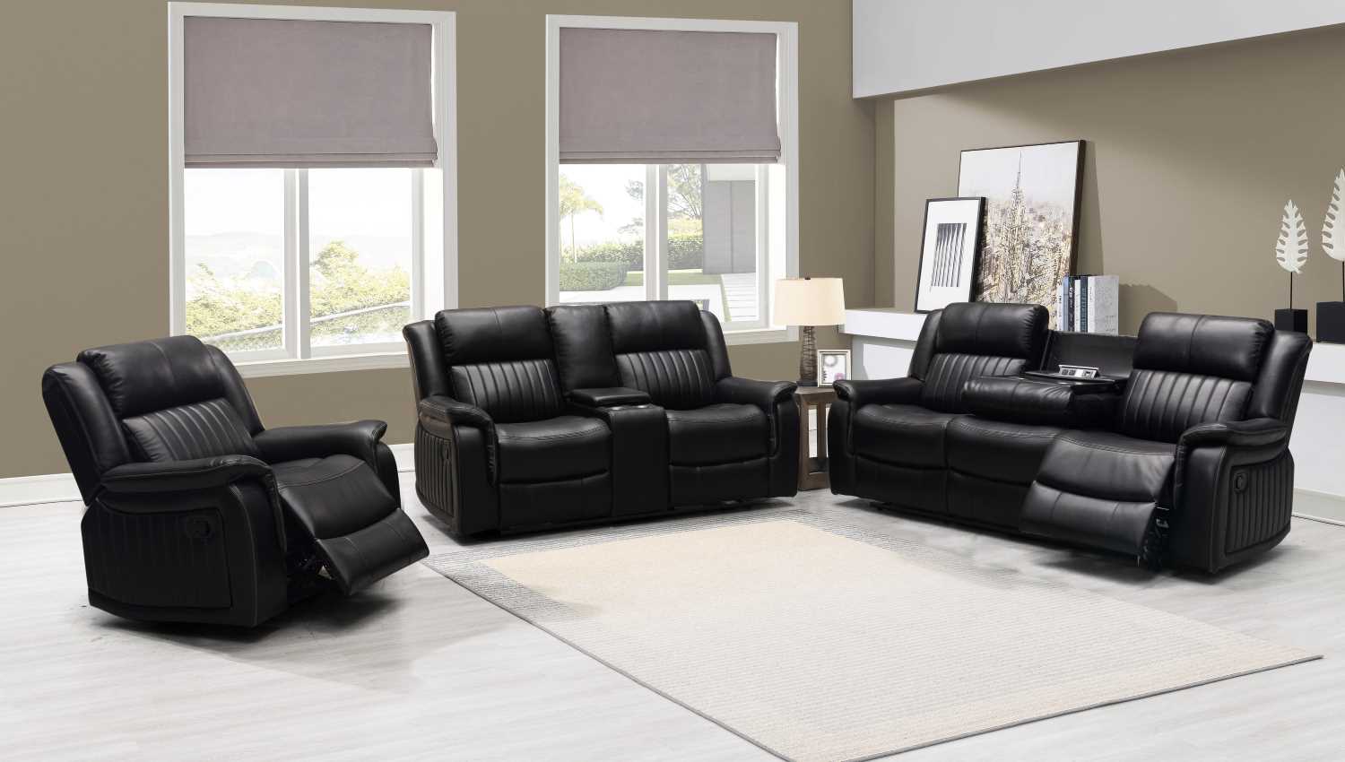 Omega Sofa Collection Black Air Leather