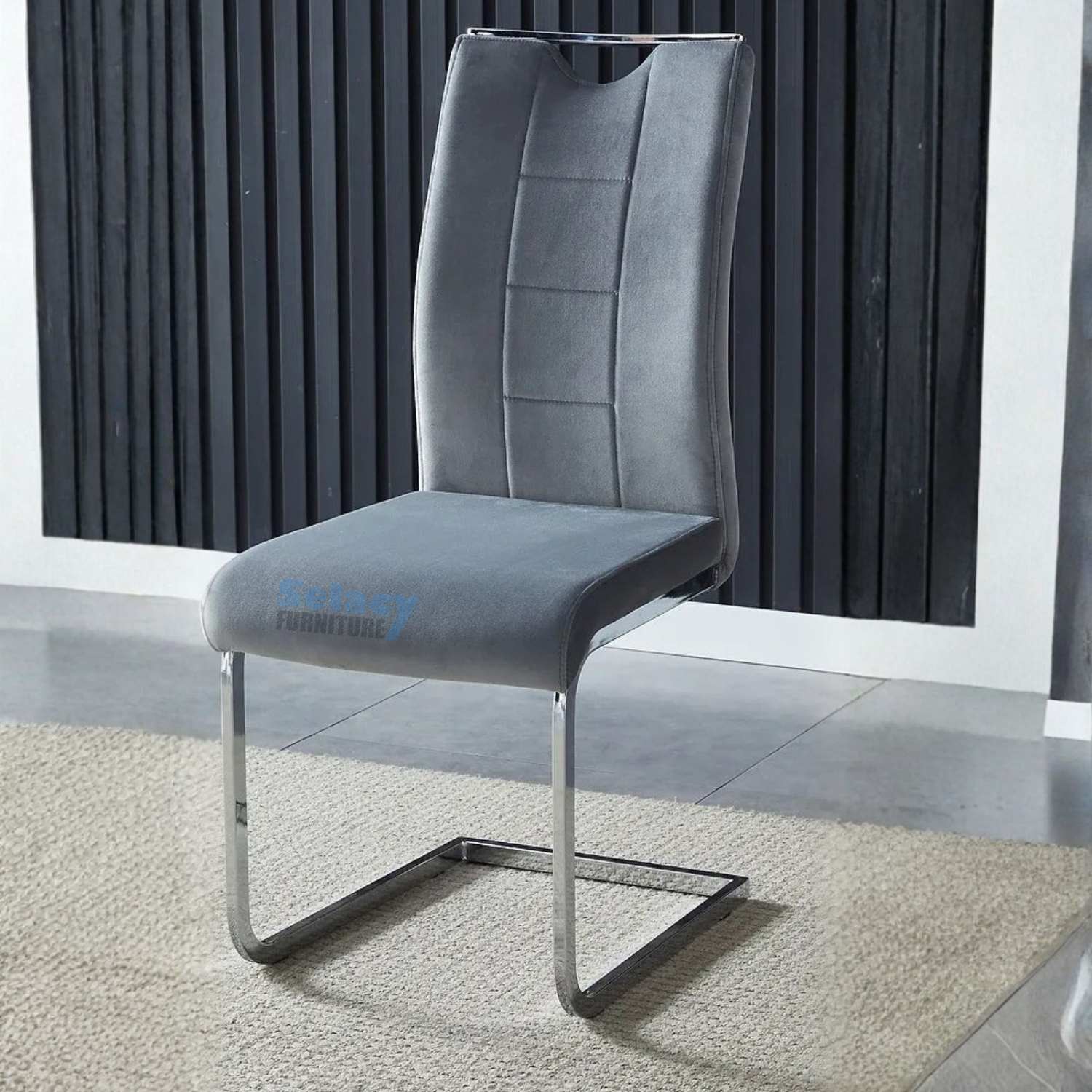 Owen White Extendable Ceramic 7PC Dining Set with Grey Velvet Chairs