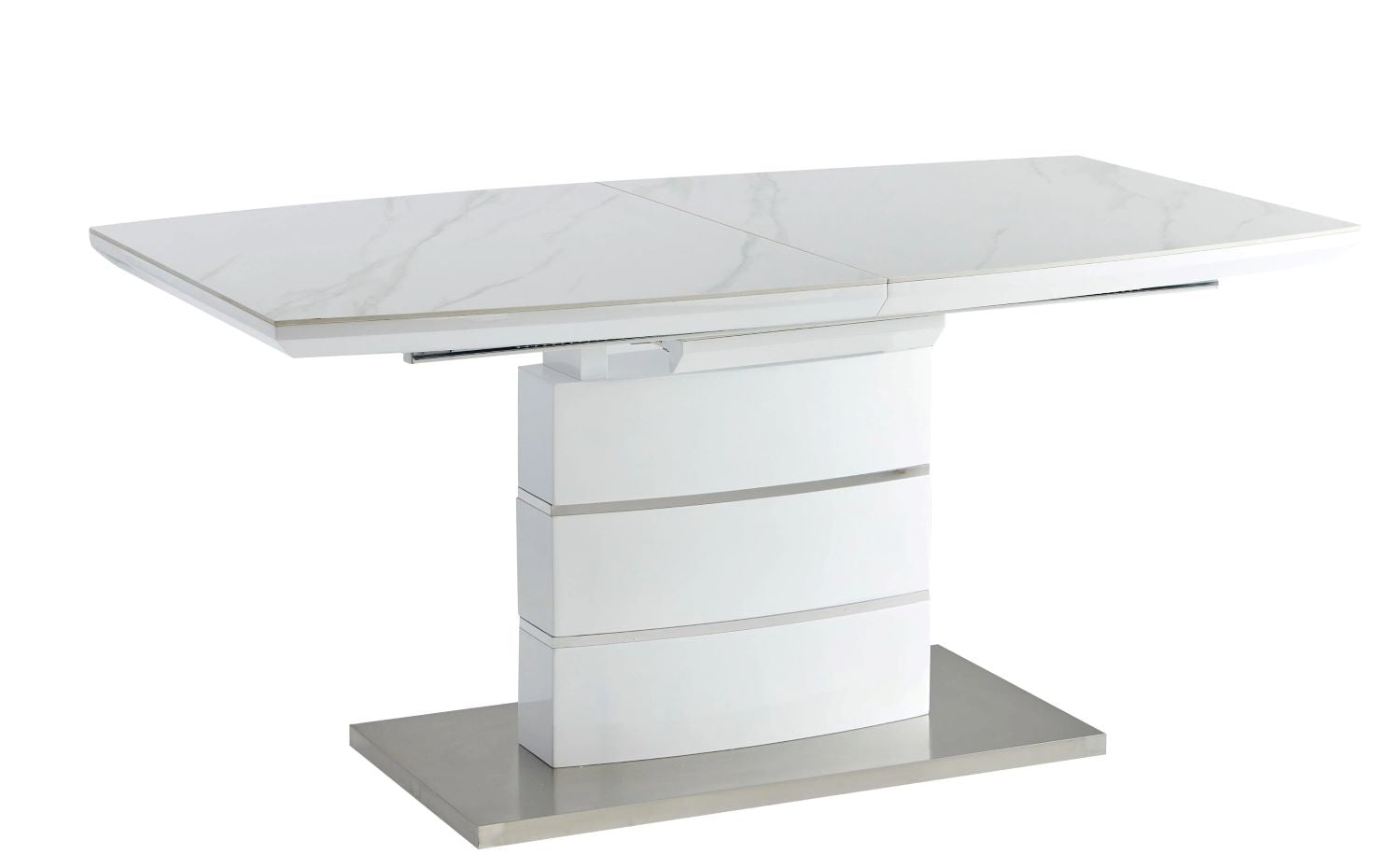 Owen White Extendable Ceramic 7PC Dining Set with Grey Velvet Chairs