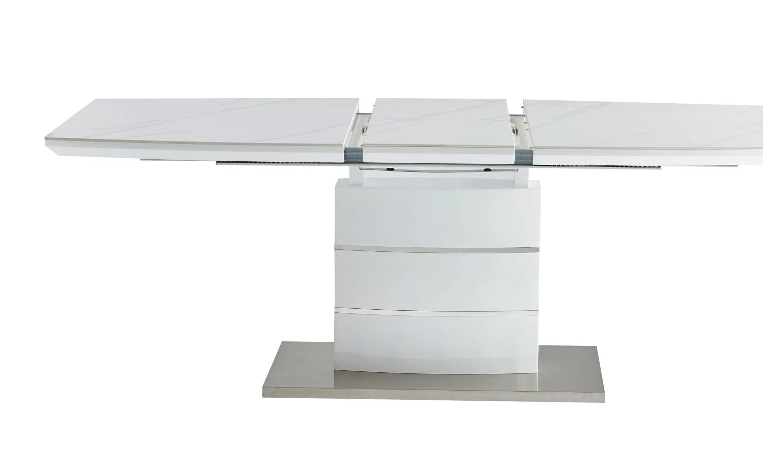 Owen White Extendable Ceramic 7PC Dining Set with Grey Velvet Chairs