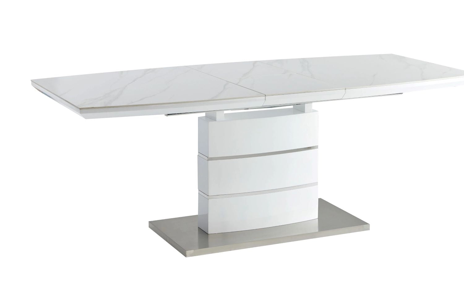 Owen White Extendable Ceramic 7PC Dining Set with Grey Velvet Chairs