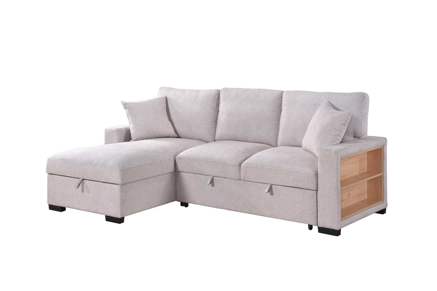 Pallas Beige Fabric Sofa Bed With Lift-Up Storage & Bookcase Arms 99630