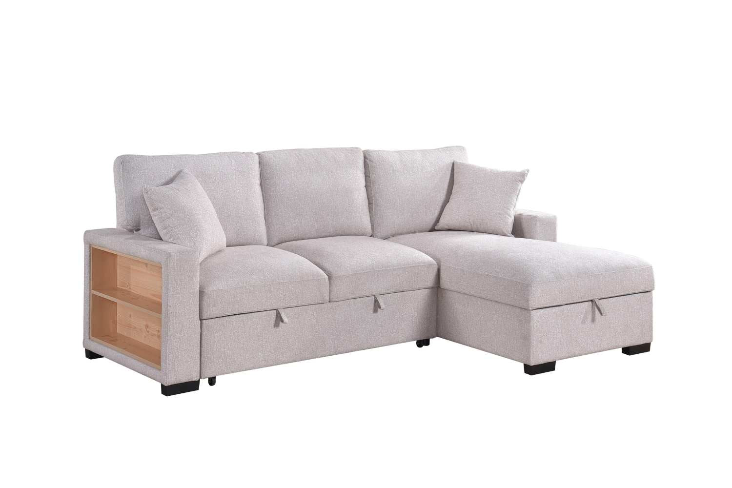 Pallas Beige Fabric Sofa Bed With Lift-Up Storage & Bookcase Arms 99630