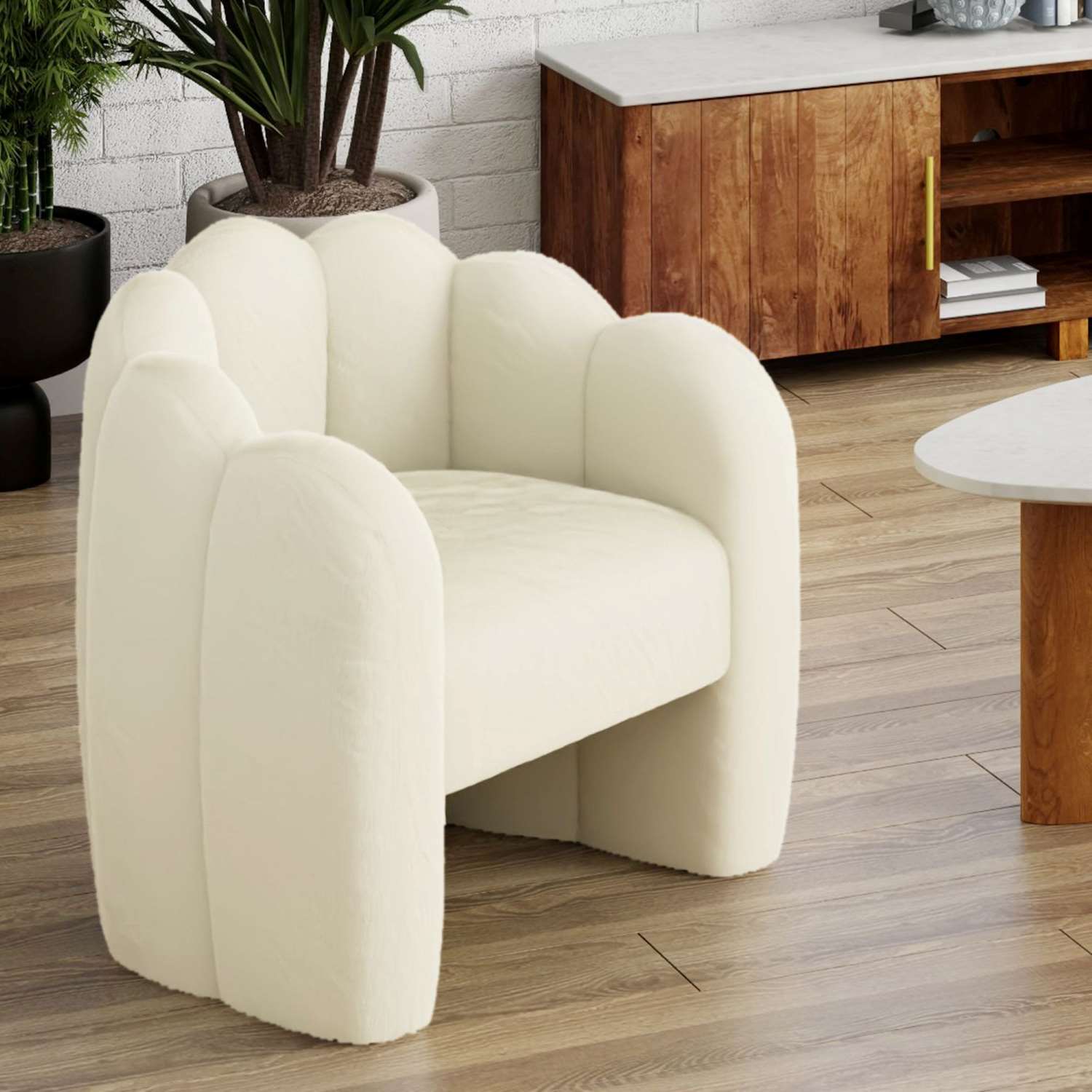 Pandora Faux Fur Upholstery Accent Chair in Ivory 403-385IV