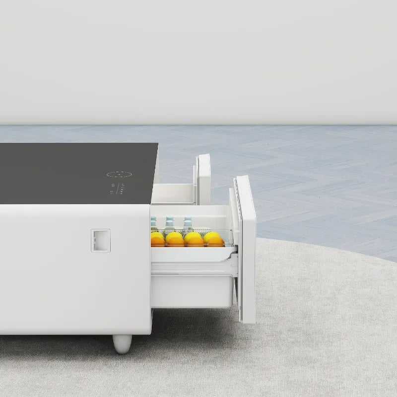 Party Time Smart Fridge Coffee Table With Music Player And Charging Station White