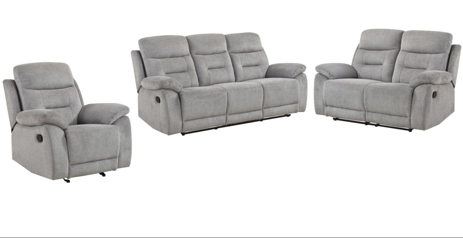 Perris Manual Woven Fabric Recliner Sofa Set Pewter 9146PWT