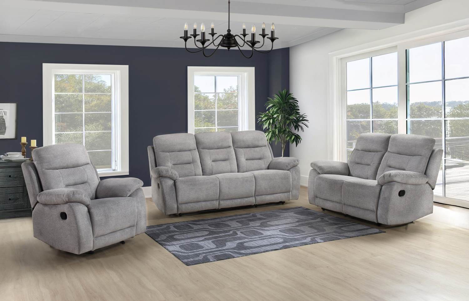 Perris Manual Woven Fabric Recliner Sofa Set Pewter 9146PWT