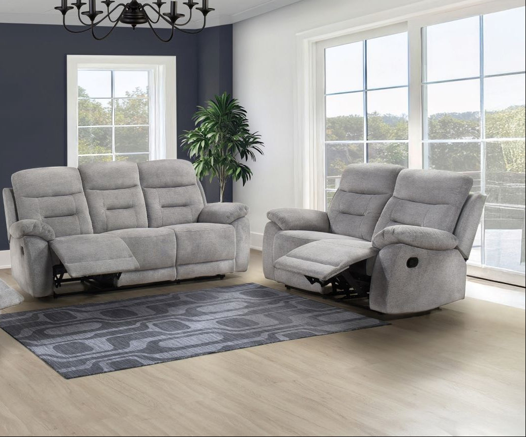 Perris Manual Woven Fabric Recliner Sofa Set Pewter 9146PWT