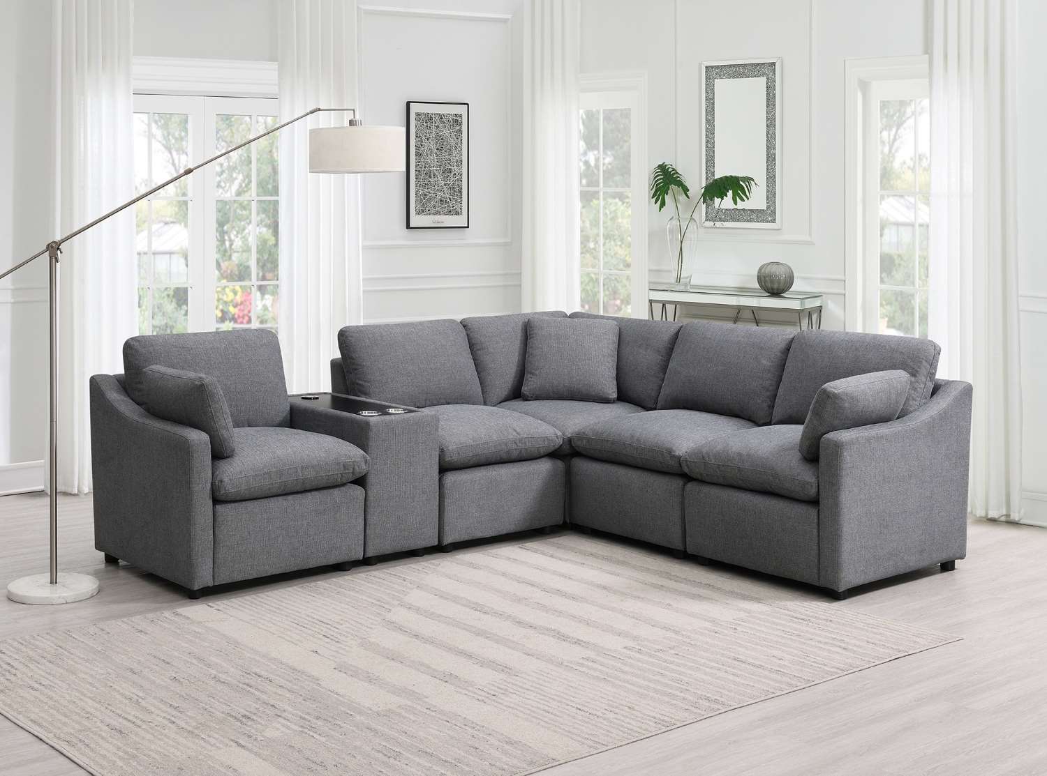 Pippa 6-Piece Modular Sectional with Console & Wireless Charger 99076GYSS6