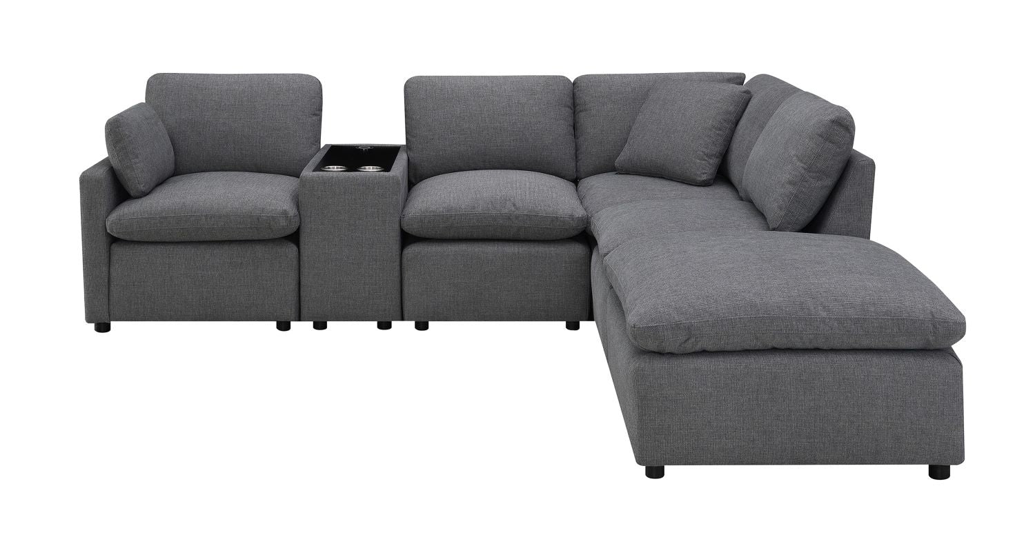 Pippa 6-Piece Modular Sectional with Left Side Arm Chair, Console & Right Side Ottoman Chaise 99076GYSSO6L