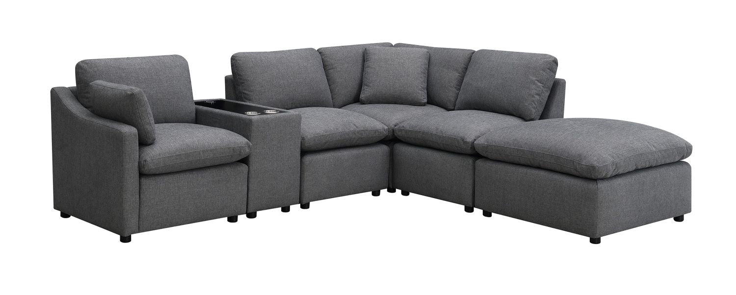 Pippa 6-Piece Modular Sectional with Left Side Arm Chair, Console & Right Side Ottoman Chaise 99076GYSSO6L