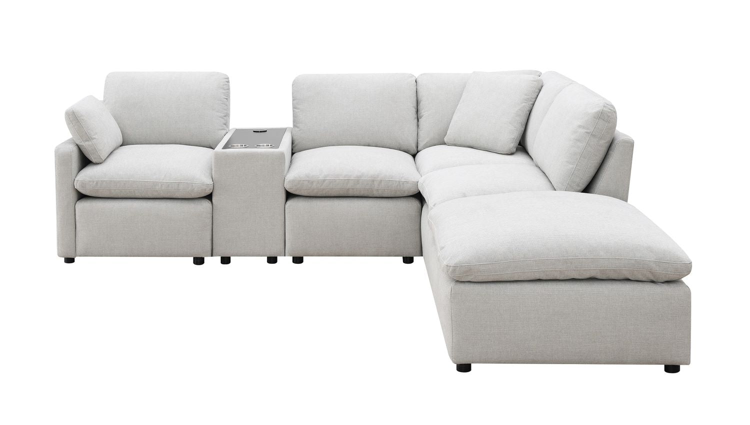 Pippa 6-Piece Modular Sectional with Left Side Arm Chair, Console & Right Side Ottoman Chaise 99076LGYSSO6L