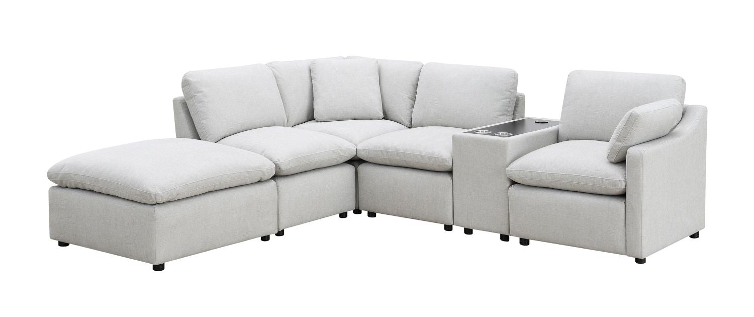 Pippa 6-Piece Modular Sectional with Right Side Arm Chair, Console & Left Side Ottoman Chaise 99076LGYSSO6R
