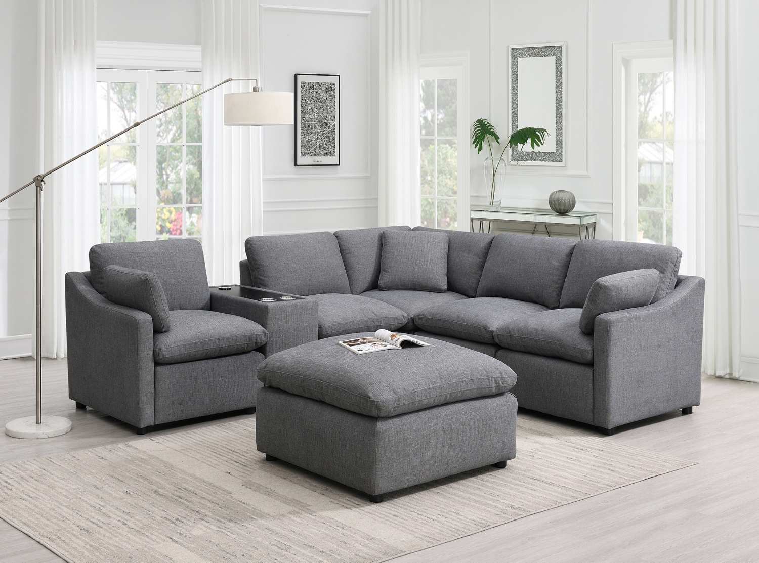 Pippa 7-Piece Modular Sectional with Console & Ottoman 99076GYSS7