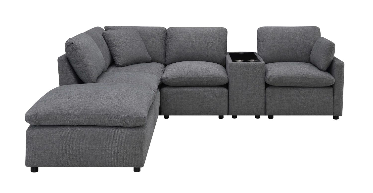 Pippa 6-Piece Modular Sectional with Right Side Arm Chair, Console & Left Side Ottoman Chaise 99076GYSSO6R