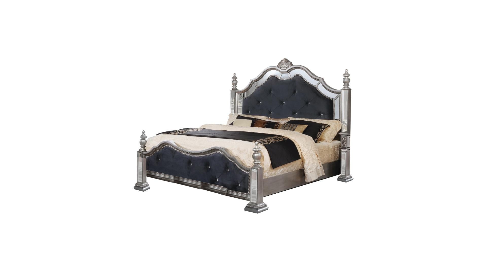 Platinum Bed With Fabric Headboard & Footboard Silver 381