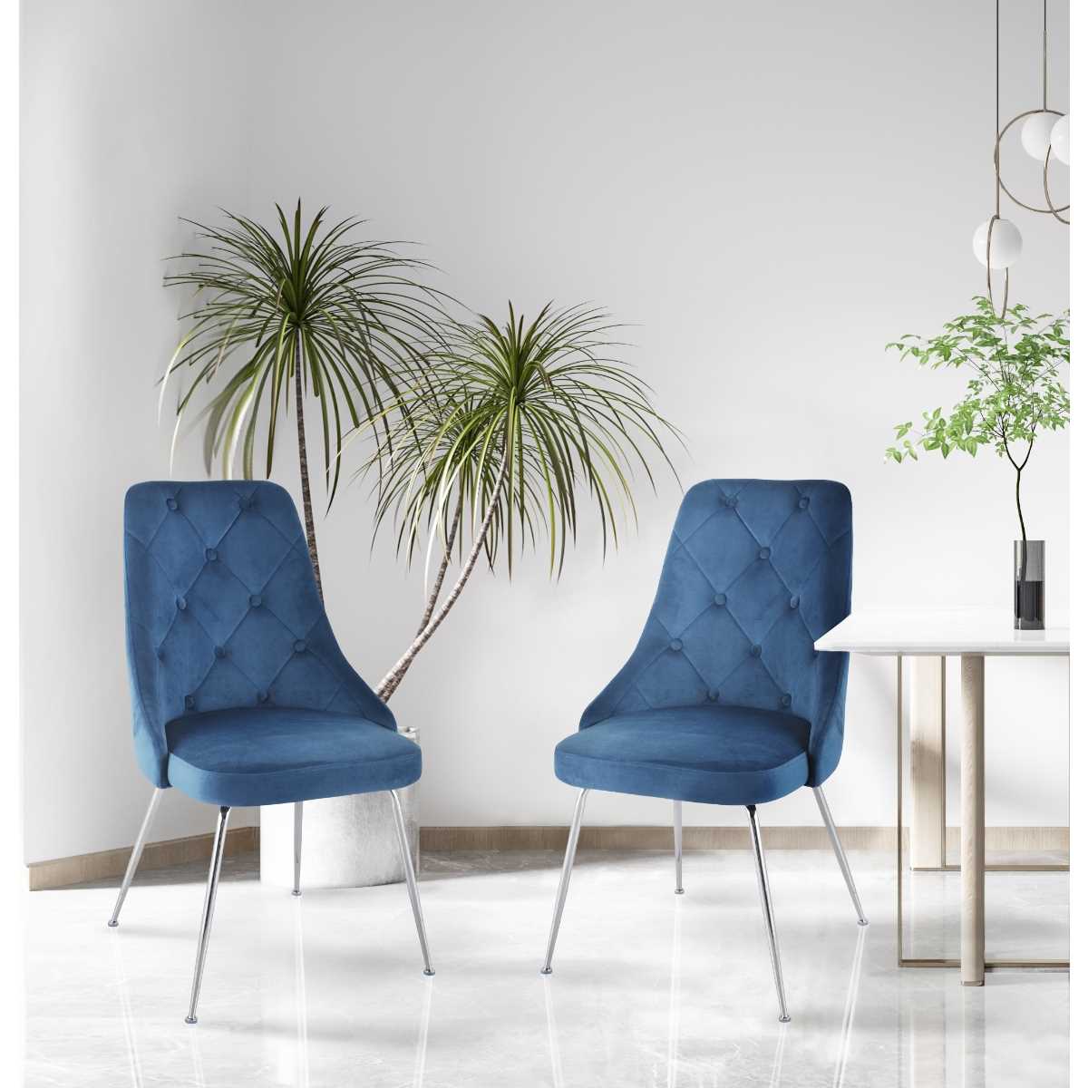 Plumeria Chairs Set Of 2 Blue With Chrome Legs 1321