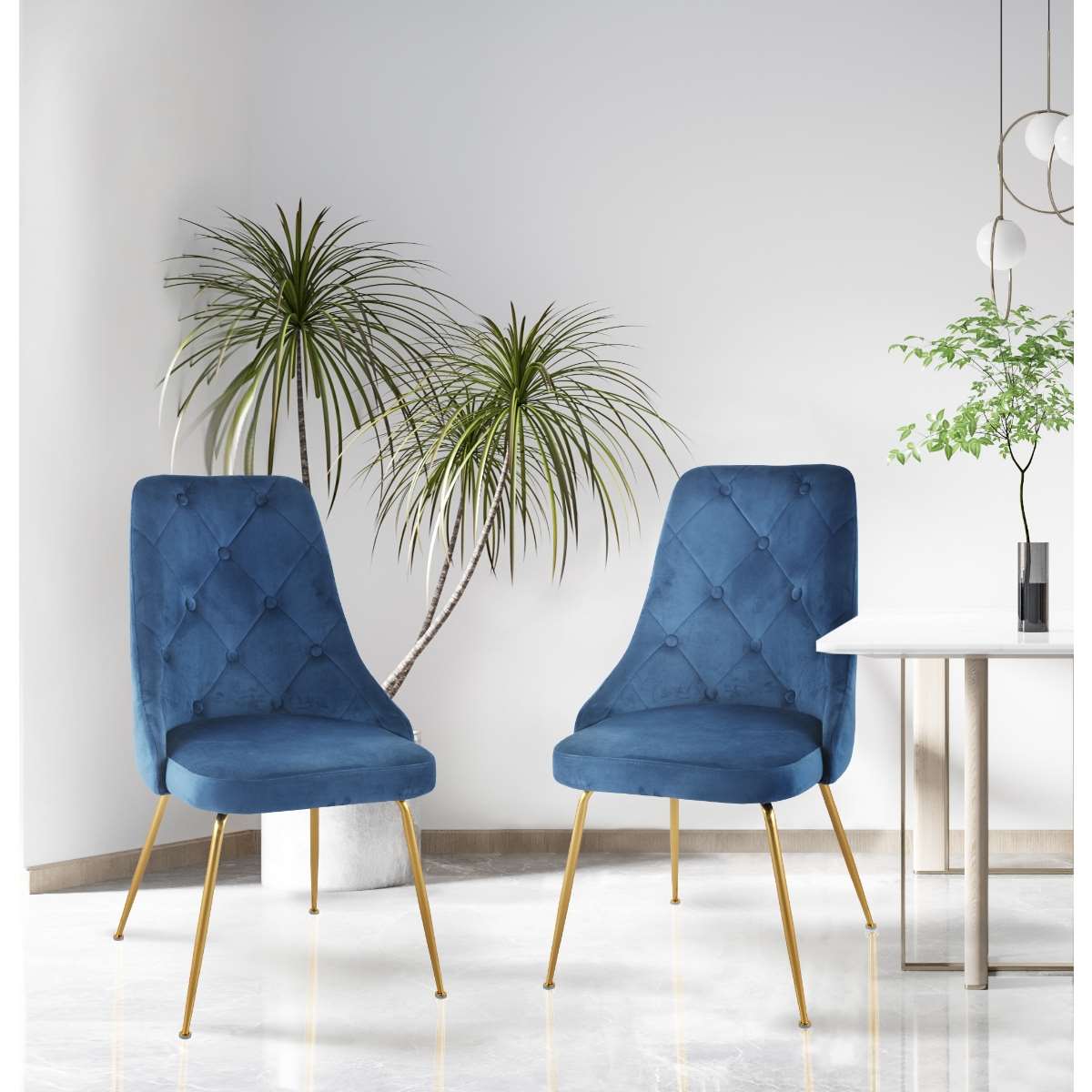 Plumeria Chairs Set Of 2 Blue With Gold Legs 1321