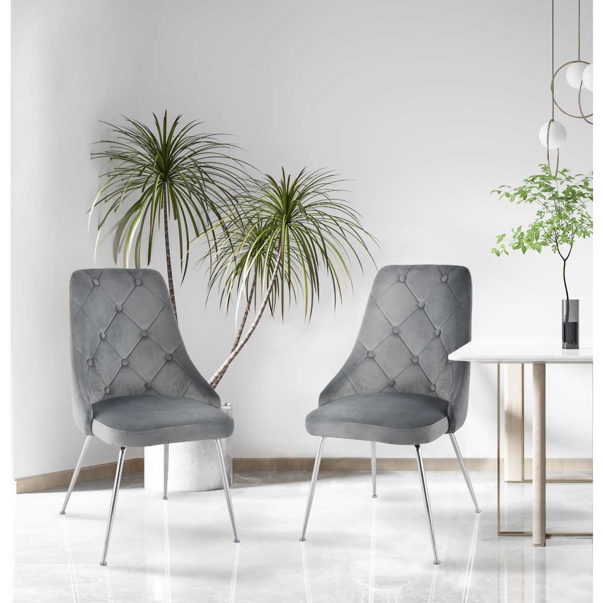Plumeria Chairs Set Of 2 Grey With Chrome Legs 1321