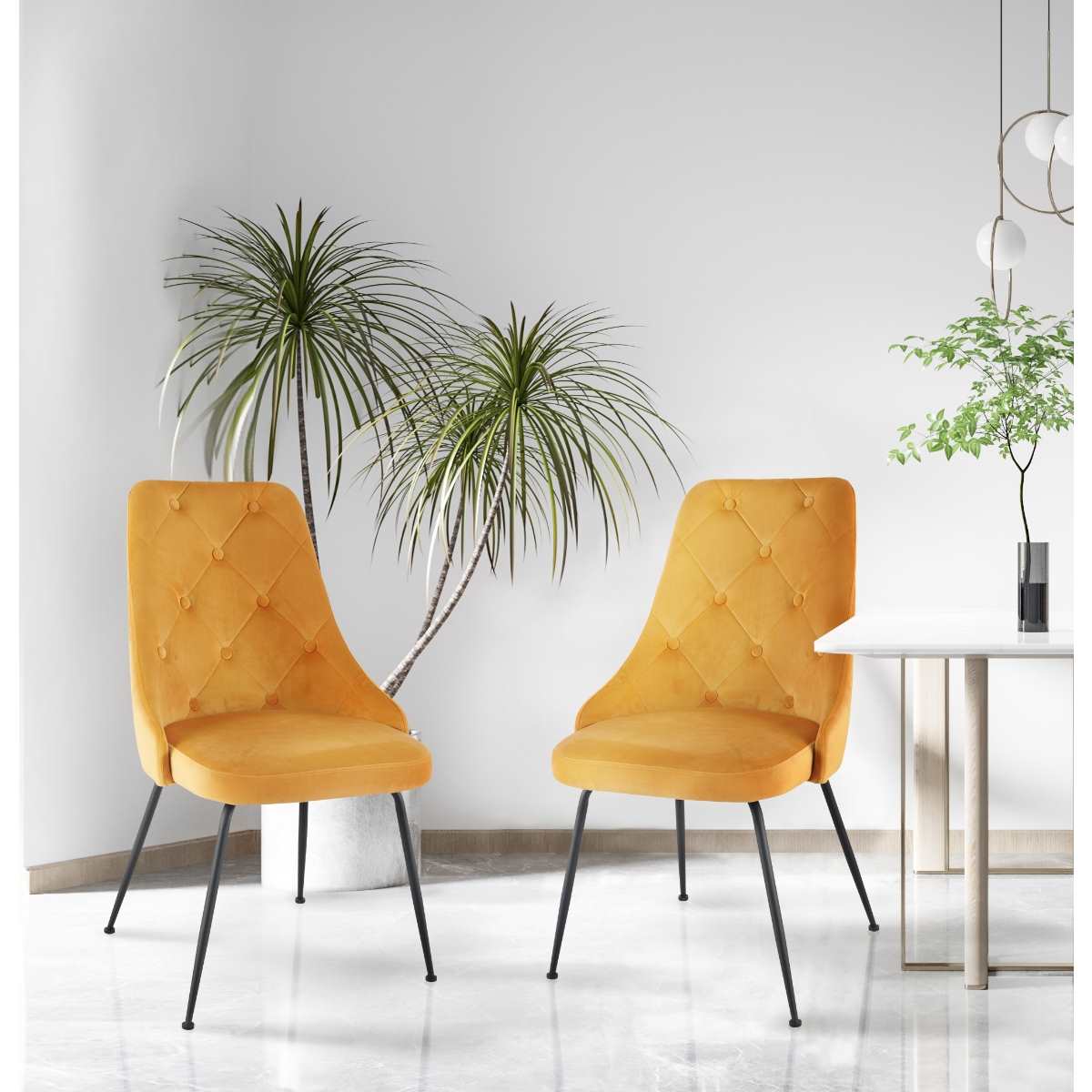 Plumeria Chairs Set Of 2 Yellow With Black Legs 1321