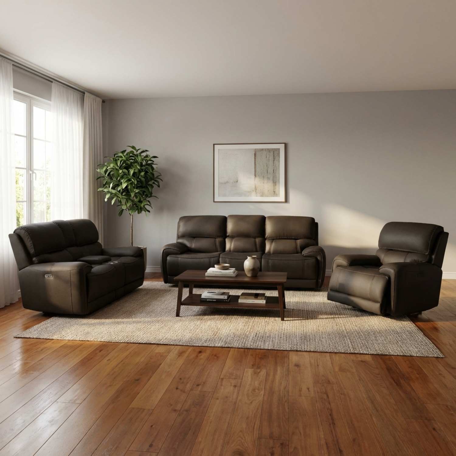 Polar Genuine Leather Chocolate Power Recliner Sofa Set 2575