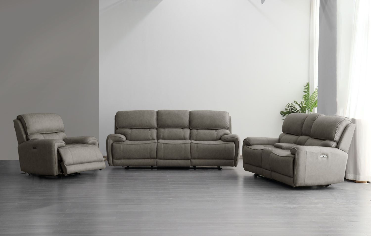 Polar Genuine Leather Grey Power Recliner Sofa Set 2575
