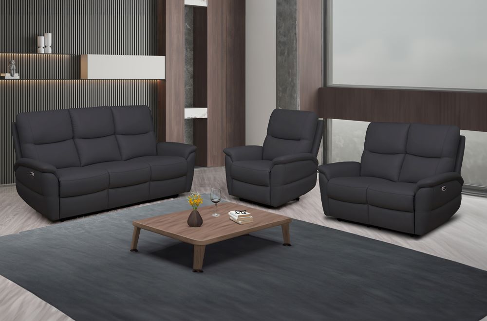 ( Discontinued ) Power Motion Faux Suede High Performance Sofa Set Charcoal 1121