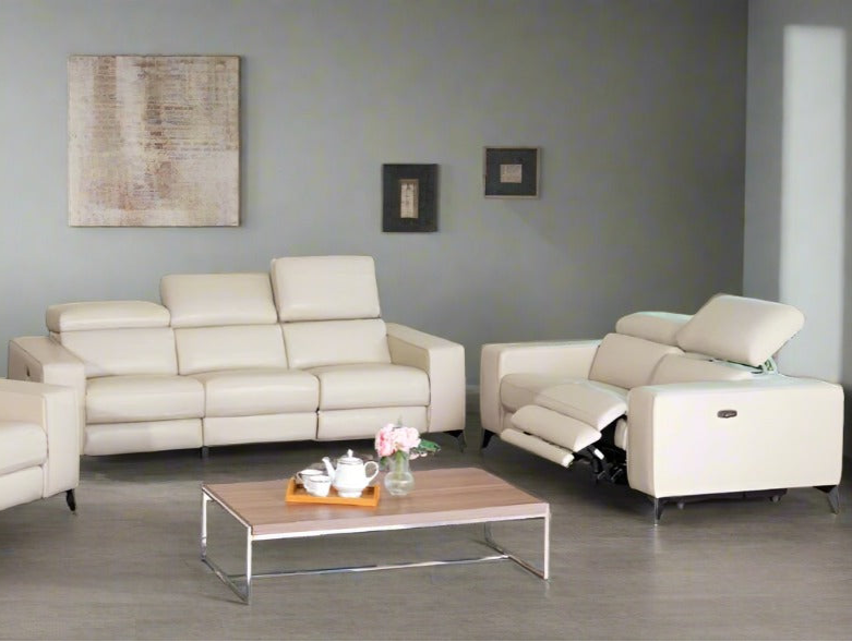 Amiyah Dual Power Genuine Leather Recliner Chair Beige 1865