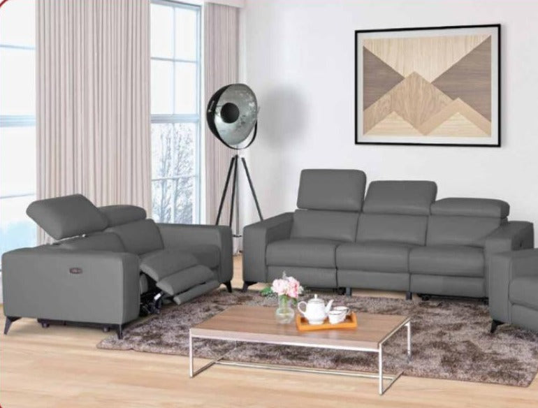 Amiyah Dual Power Genuine Leather Recliner Sofa Collection Dark Grey 1865