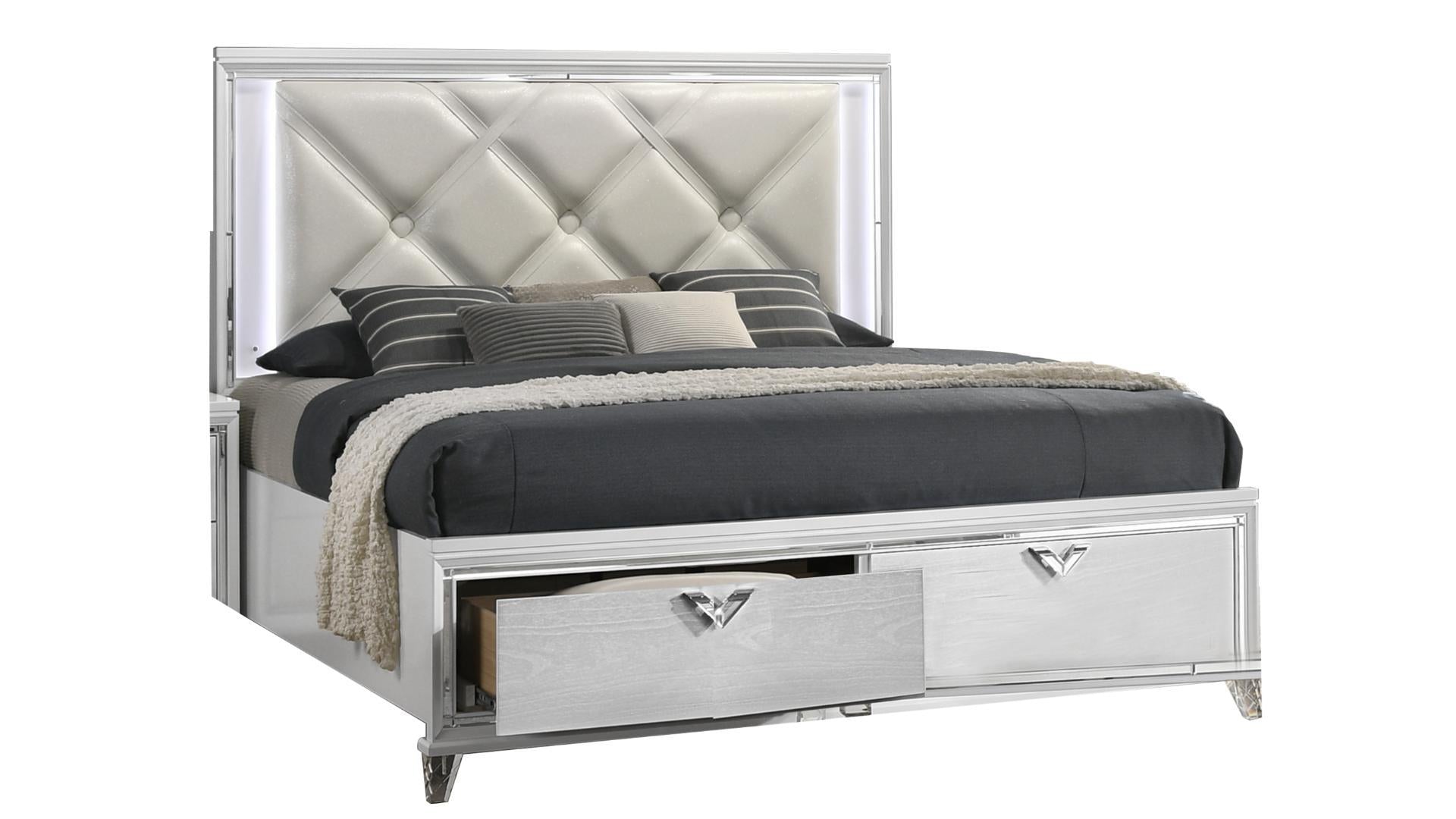 Prism White Bed With LED Headboard And Storage Footboard 1611